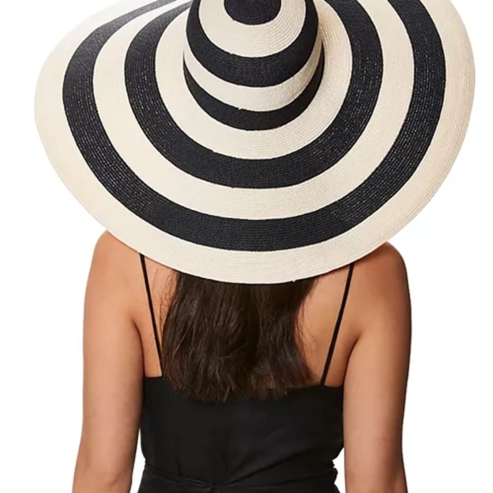 Summer Straw Floppy Hat, Style + Sun Protection, Black + Tan Stripes, Used Once.